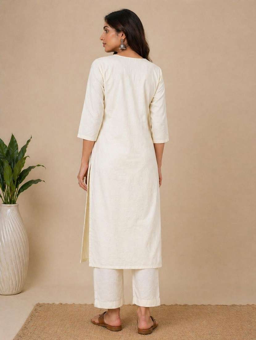 Women Embroidered Three Quarter Sleeves Kurta Pant Set - 22705248 -  Standard Image - 2