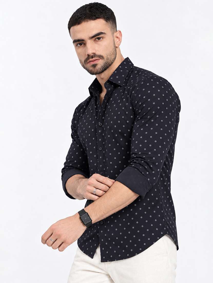 men printed long sleeve slim fit casual shirt