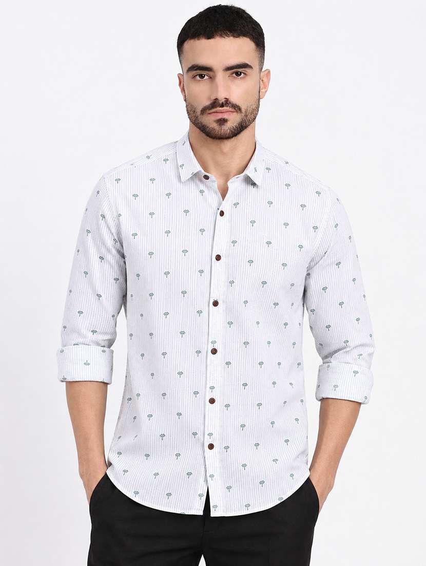 men printed long sleeve slim fit casual shirt