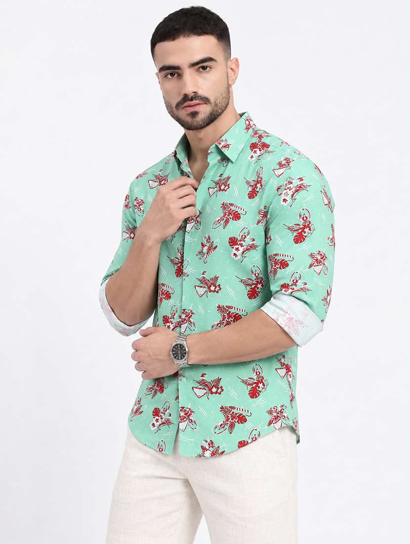 men printed long sleeve slim fit casual shirt