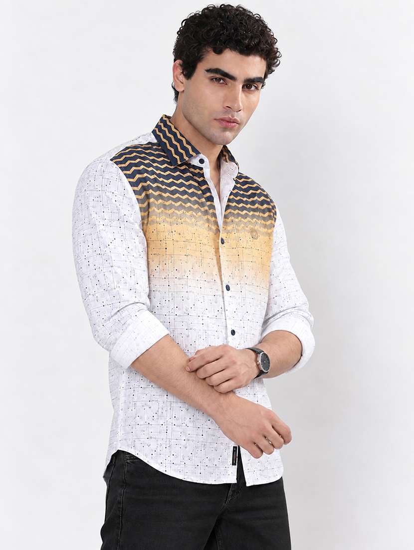 men printed long sleeve slim fit casual shirt
