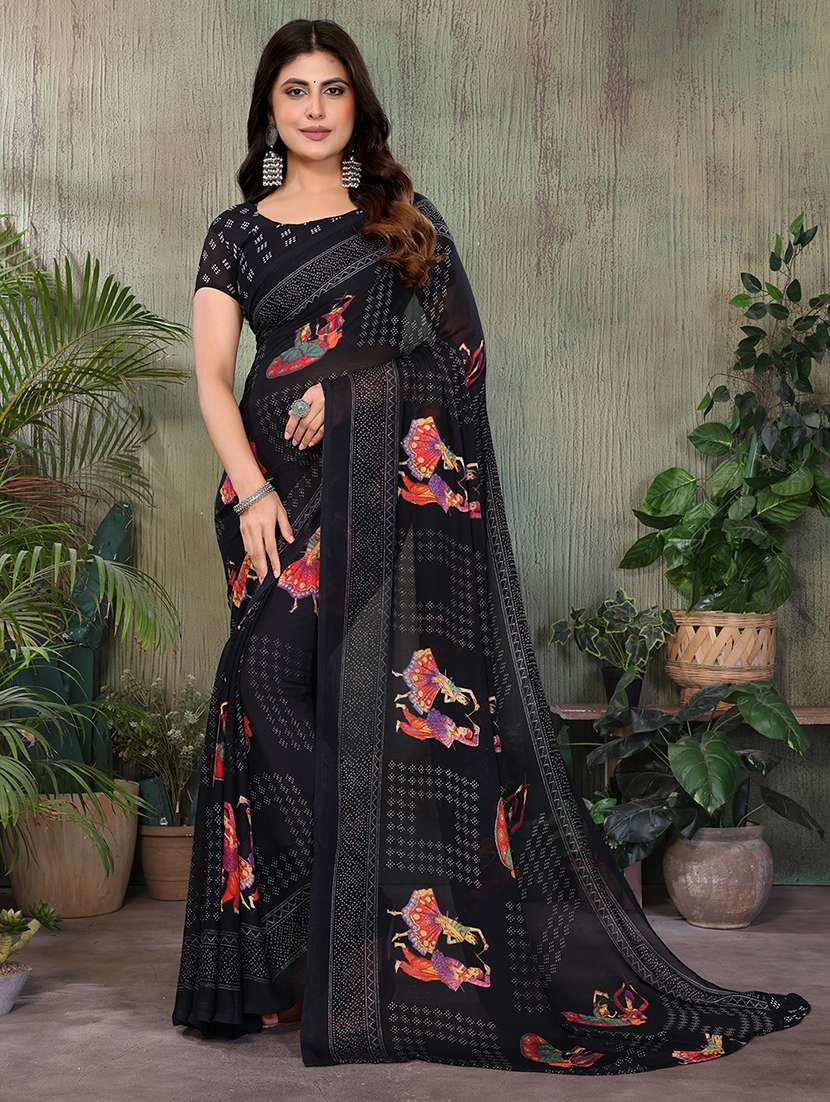 women printed casual wear saree with blouse