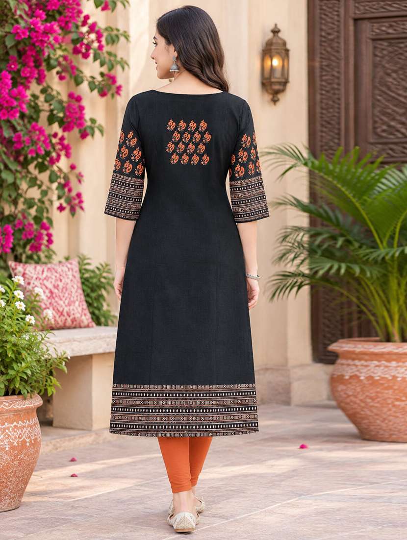 Black Cotton Straight Kurta - 22705542 -  Standard Image - 2