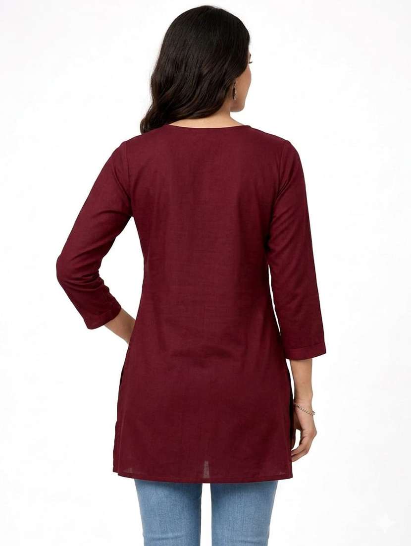 Women Embroidered Three Quarter Sleeves Straight Kurti - 22705548 -  Standard Image - 2