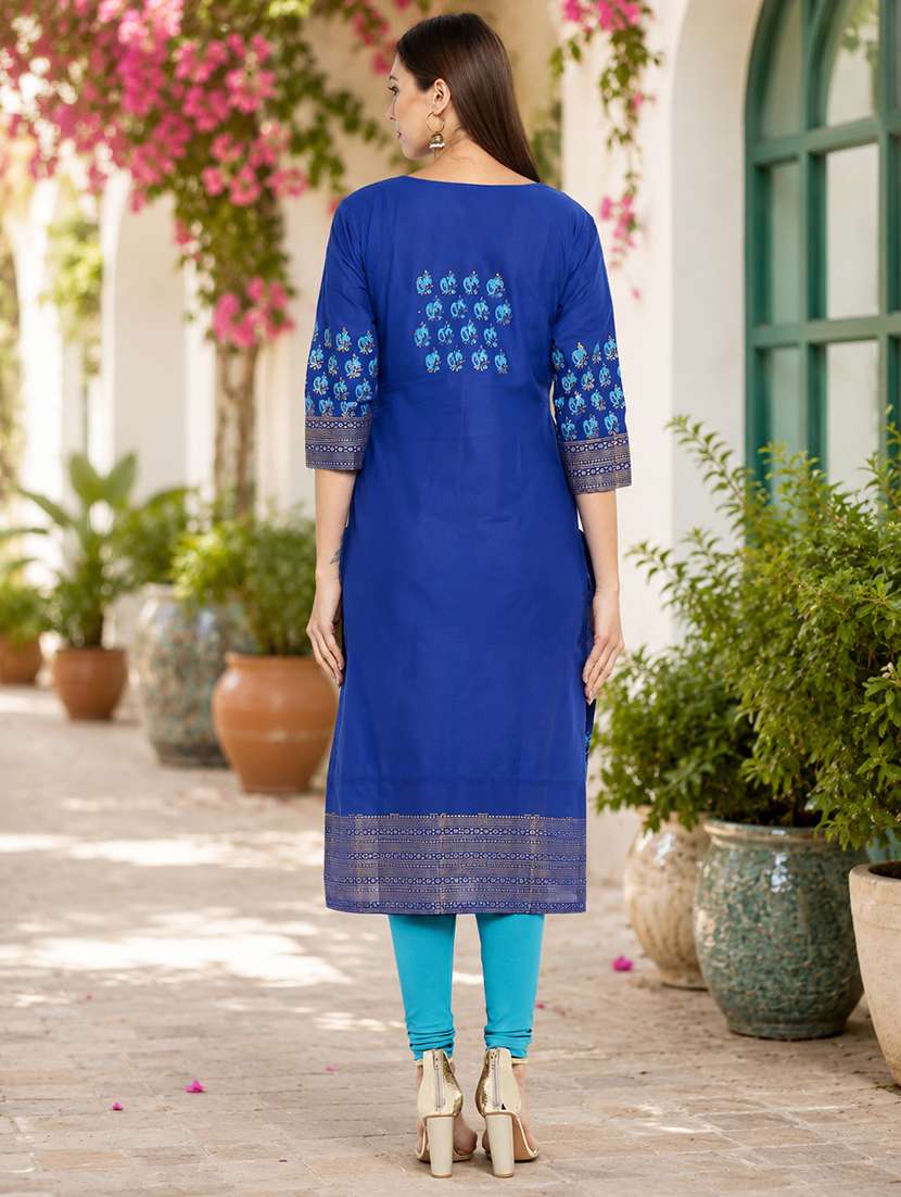 Women Printed Three Quarter Sleeves Straight Kurta - 22705549 -  Standard Image - 2