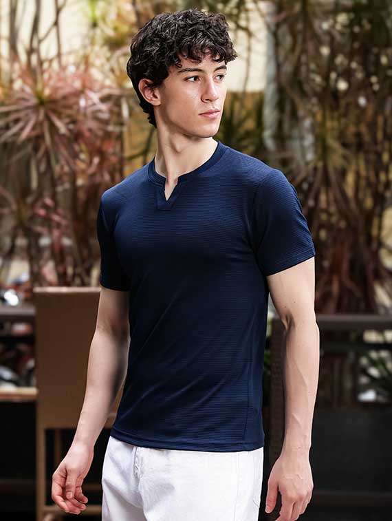 Men Solid Short Sleeves Slim Fit T-shirt - 22706010 -  Standard Image - 2