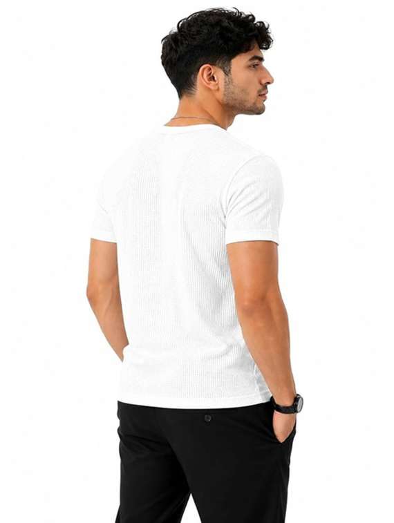 Men Self Design Short Sleeve Slim Fit T-shirt - 22706022 -  Standard Image - 2