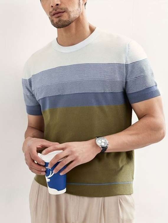 Men Color Block Short Sleeve Slim Fit T-shirt - 22706023 -  Standard Image - 2