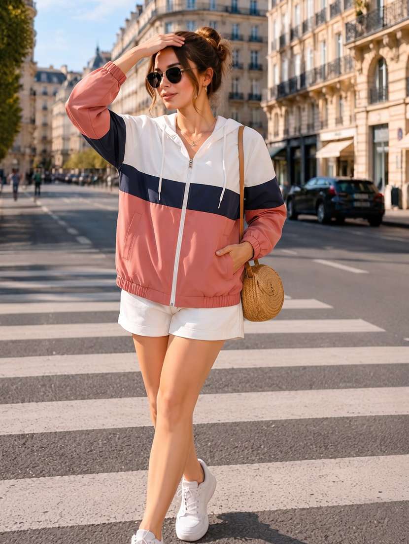 Women Color Block Long Sleeve Windcheater Jacket - 22706072 -  Standard Image - 2
