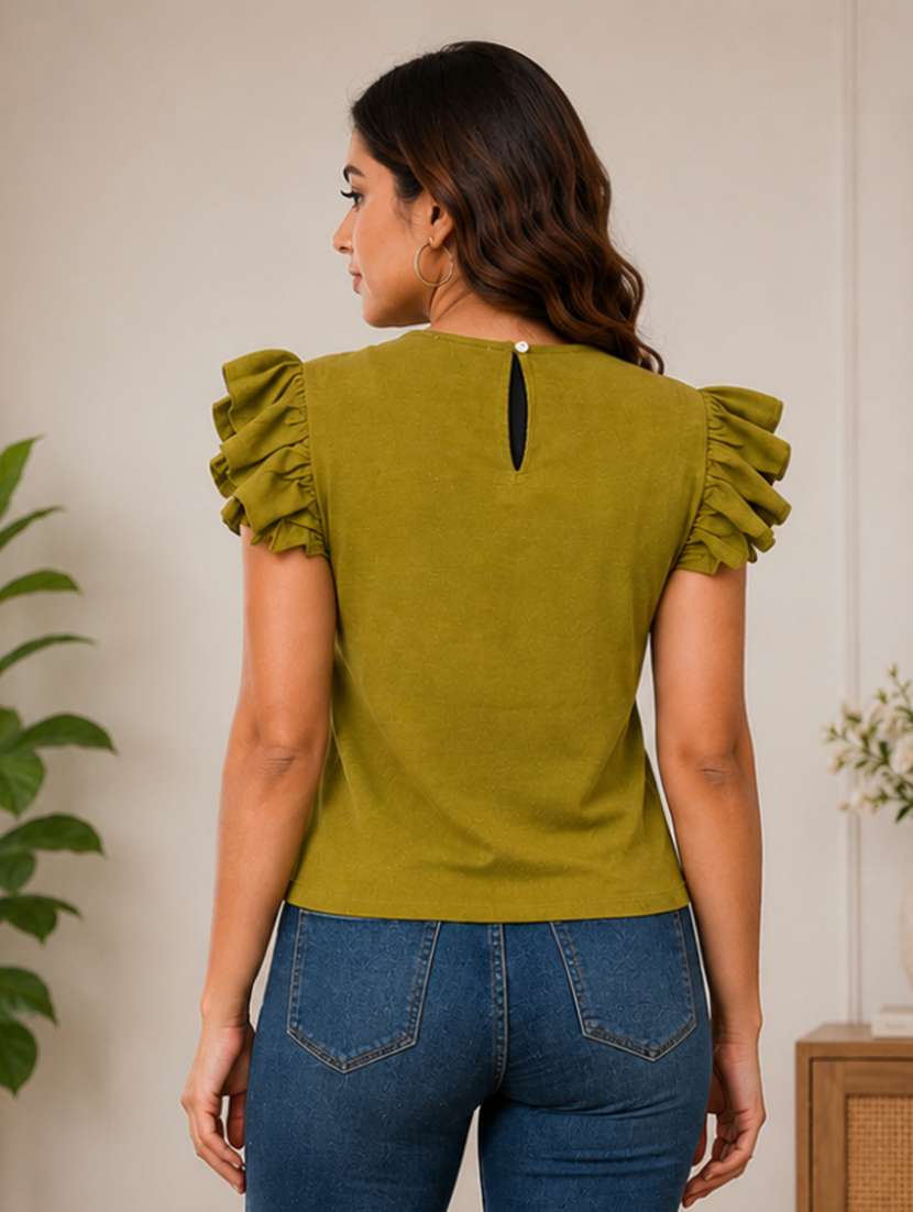 Women Solid Ruffle Sleeves Regular Top - 22707202 -  Standard Image - 2