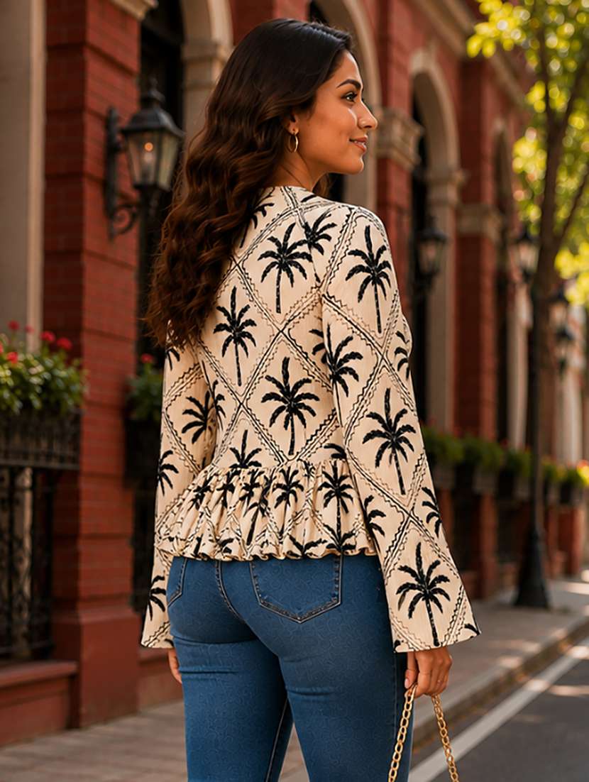 Women Printed Long Sleeves High Low Top - 22707203 -  Standard Image - 2