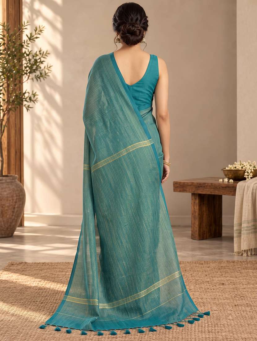 Women Striped Handloom Saree With Blouse - 22707217 -  Standard Image - 2