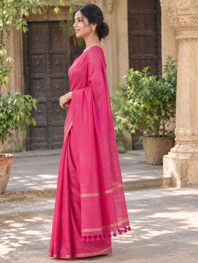 Women Striped Handloom Saree With Blouse - 22707218 -  Standard Image - 2