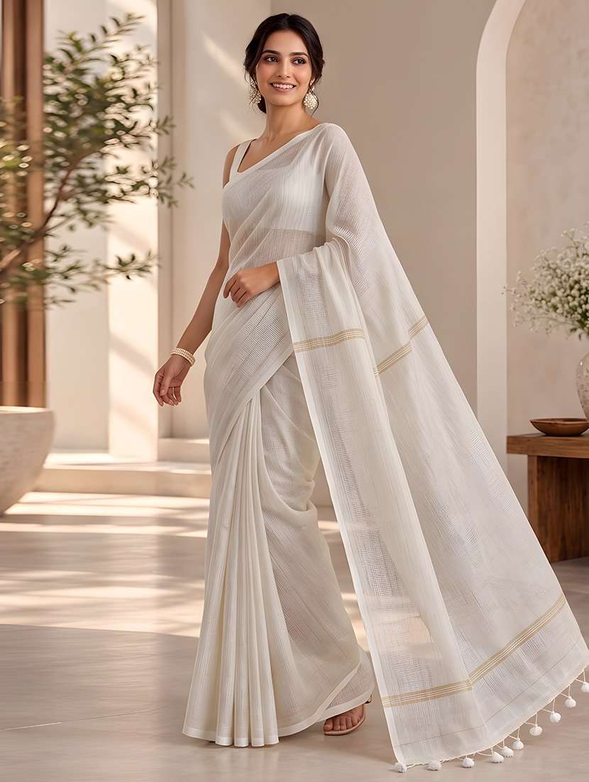 Women Striped Handloom Saree With Blouse - 22707220 -  Standard Image - 2