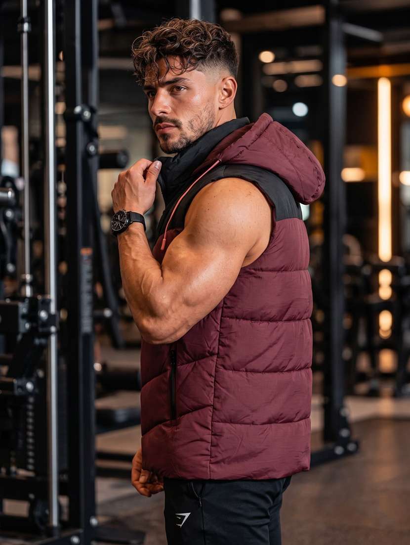 Men Colourblocked Sleeveless Hooded Puffer Jacket - 22707223 -  Standard Image - 2