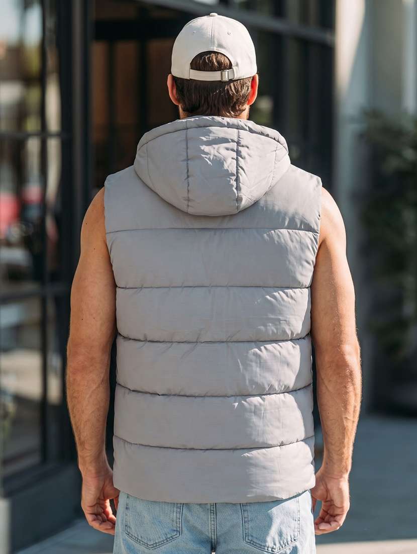 Men Colourblocked Sleeveless Hooded Puffer Jacket - 22707224 -  Standard Image - 2