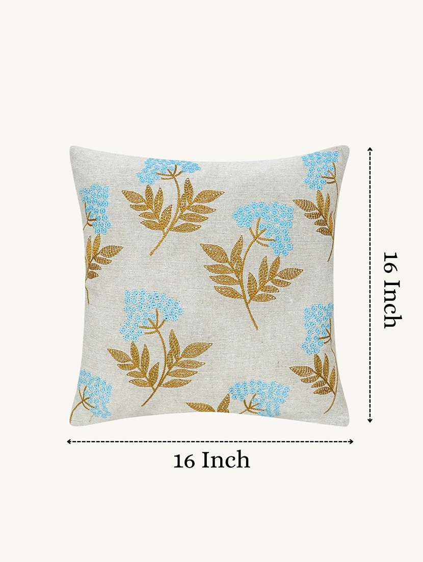 Mezposh Ice Blue Floral Embroidered Cotton Cushion Cover (16"x16") - 22707229 -  Standard Image - 2
