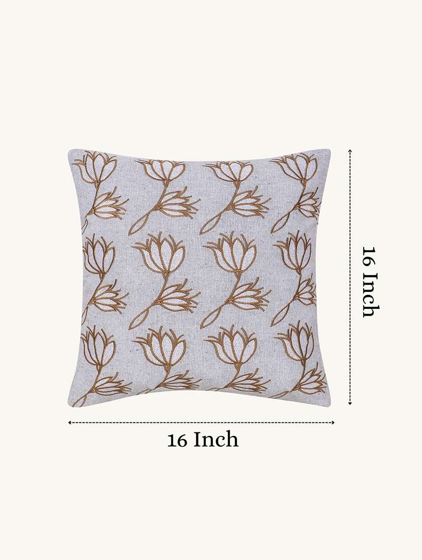 Mezposh Ice Blue Floral Embroidered Cotton Cushion Cover (16"x16") - 22707231 -  Standard Image - 2