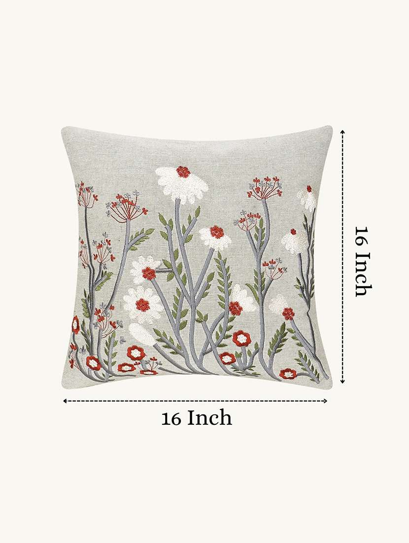 Mezposh Sage Green Floral Embroidered Cotton Cushion Cover (16"x16") - 22707232 -  Standard Image - 2