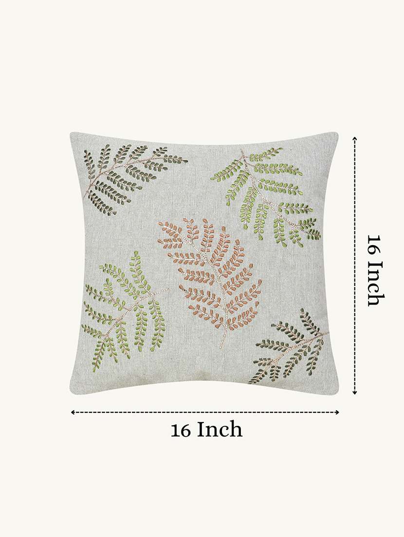Mezposh Sage Green Botanical Embroidered Cotton Cushion Cover (16"x16") - 22707234 -  Standard Image - 2