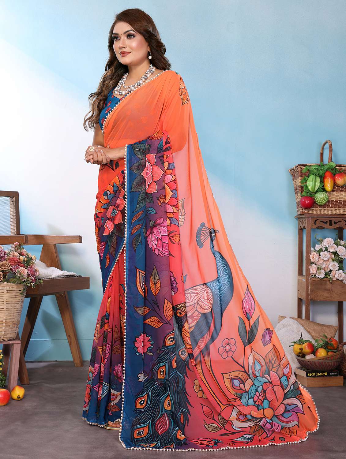 Women Printed Casual Wear Saree With Blouse - 22707296 -  Standard Image - 2