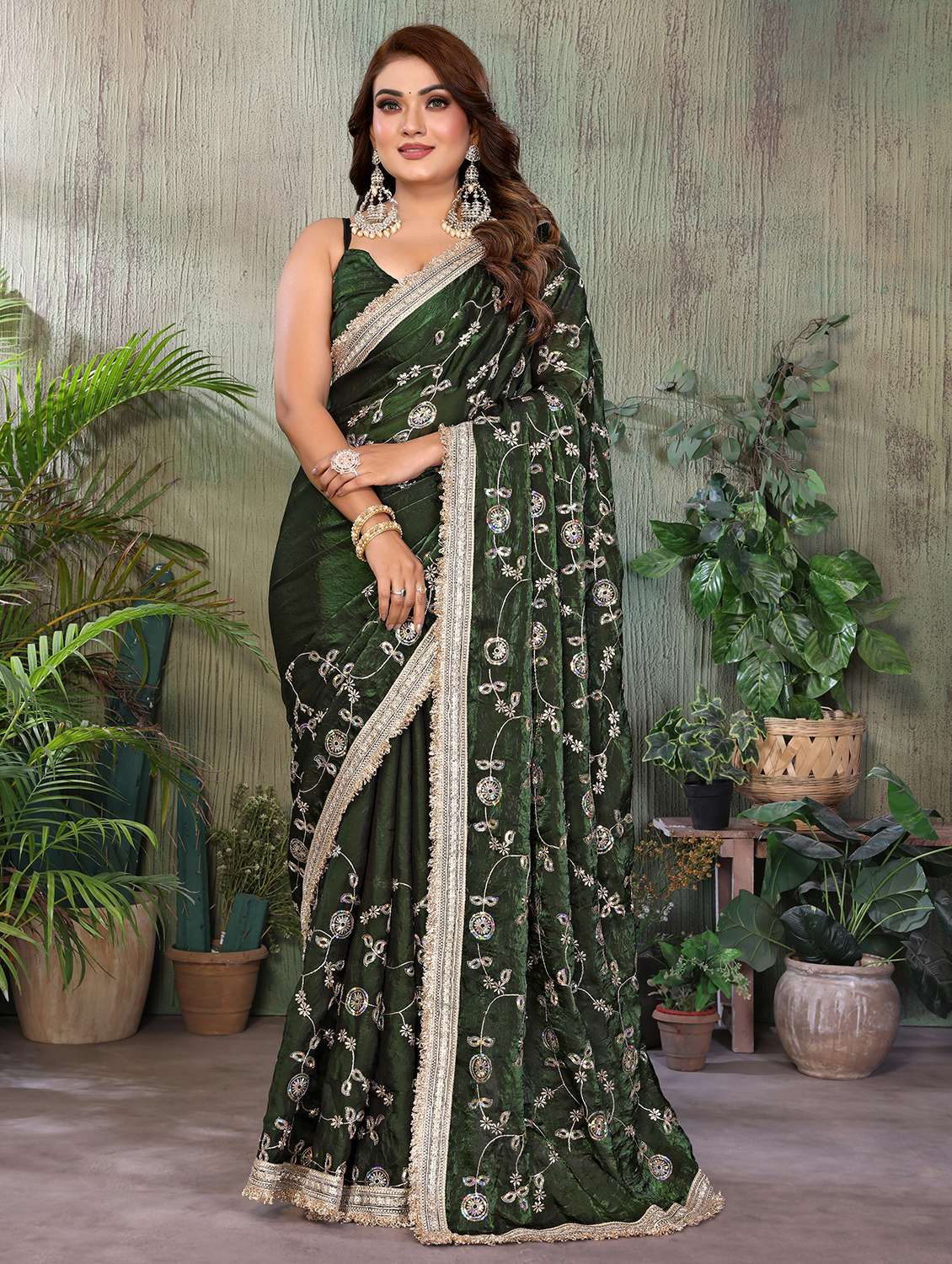 women solid with work embroidered saree with blouse