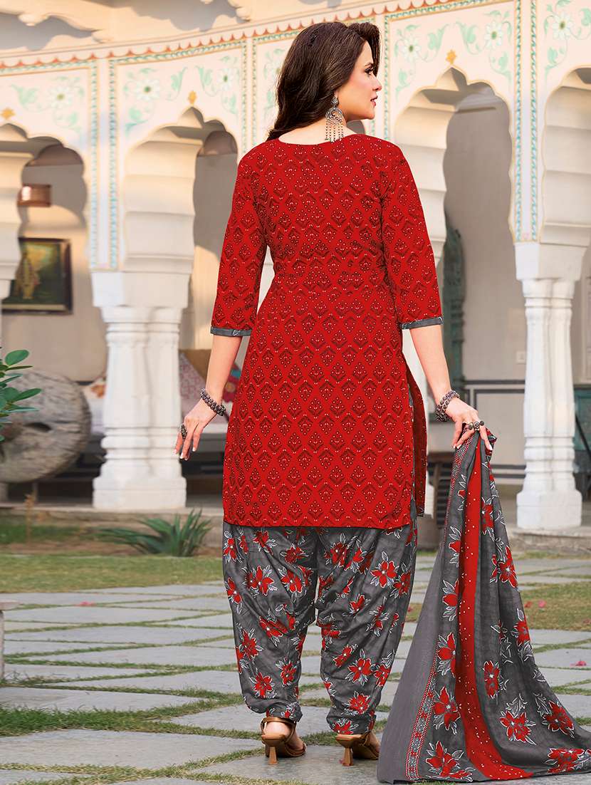 Red Cotton Unstitched Suit - 22714162 -  Standard Image - 2