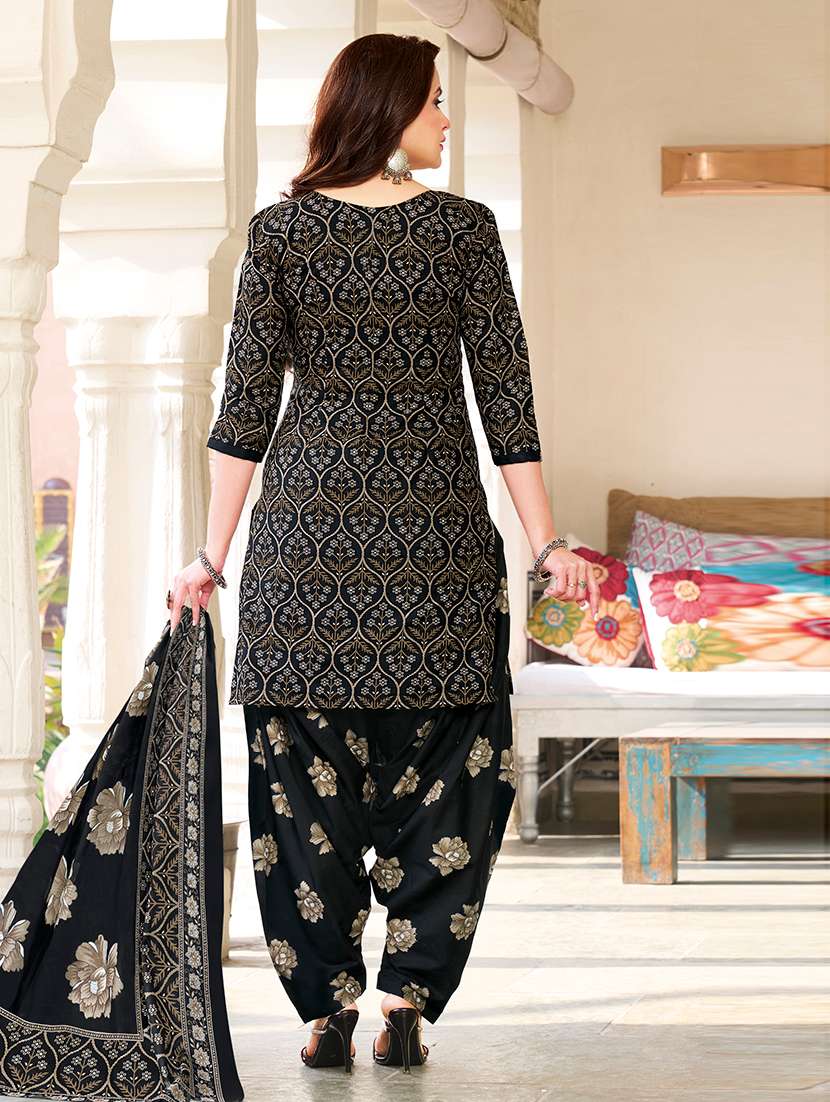 Black Cotton Unstitched Suit - 22714184 -  Standard Image - 2