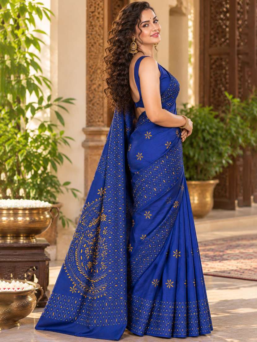 Women Solid With Work Handloom Saree With Blouse - 22718661 -  Standard Image - 2