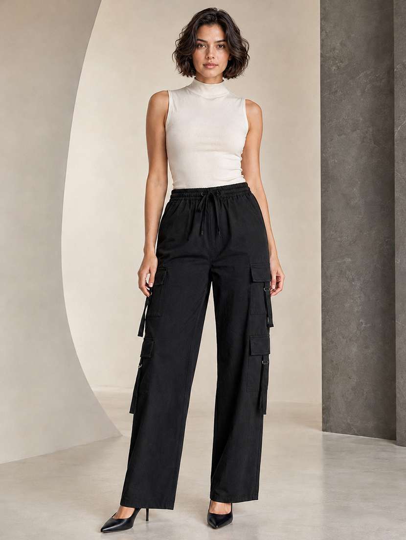 Women Solid High Rise Regular Fit Cargo - 22718713 -  Standard Image - 2