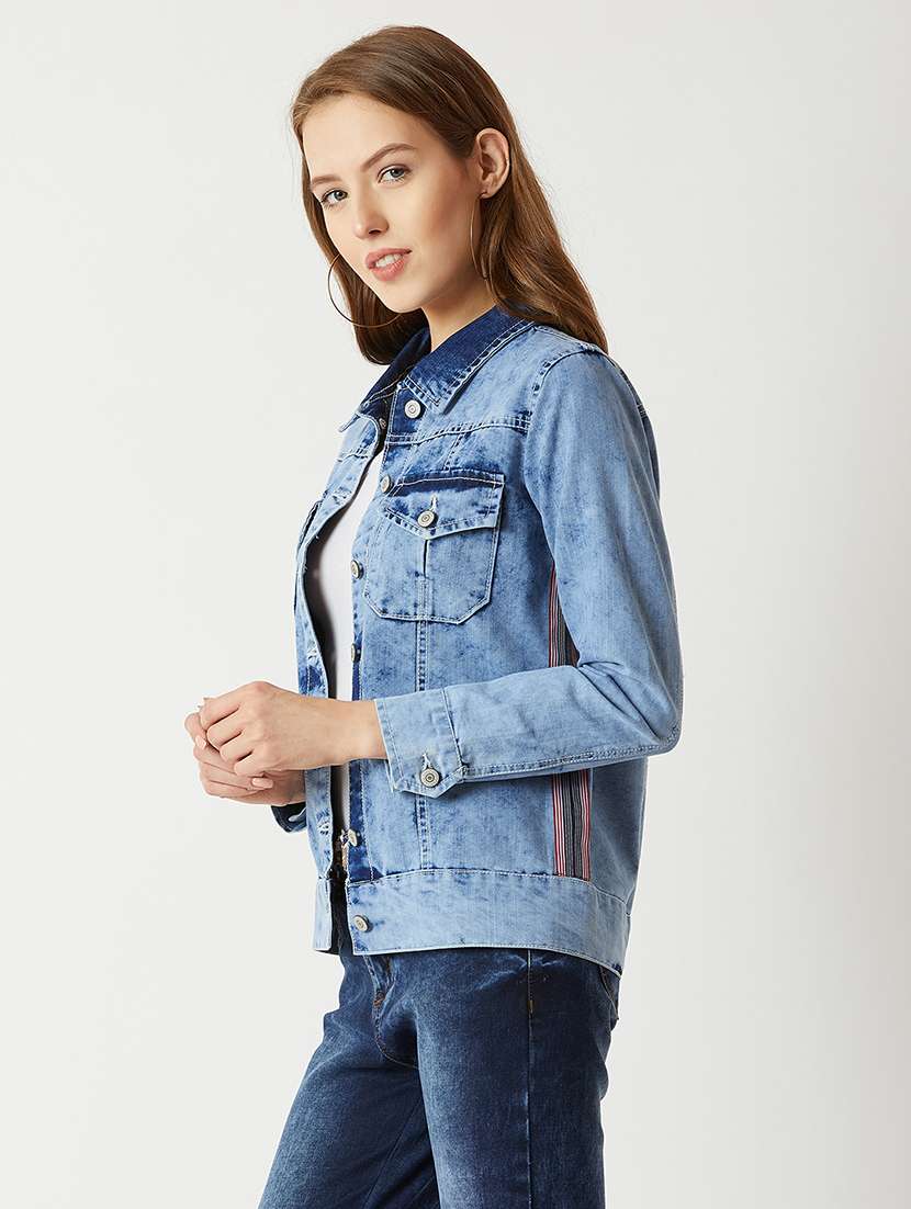 Women Solid Long Sleeves Denim Jacket - 22719316 -  Standard Image - 2