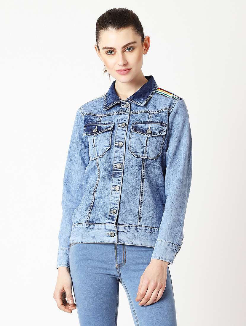 Women Solid Long Sleeves Denim Jacket - 22719322 -  Standard Image - 2