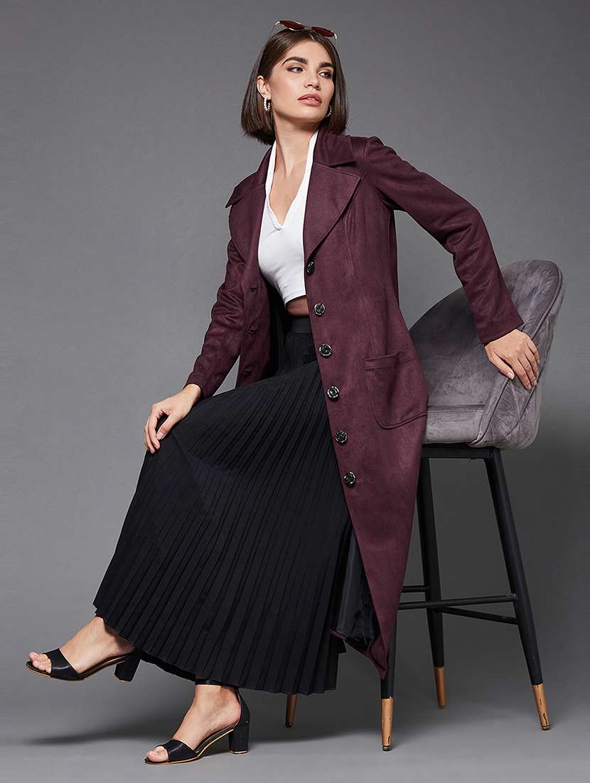 women solid long sleeves trench coat