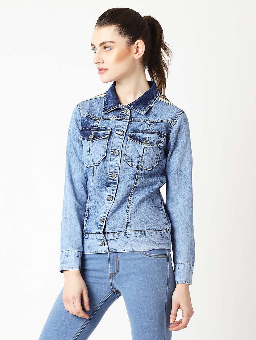 Women Solid Long Sleeves Denim Jacket - 22719461 -  Standard Image - 2