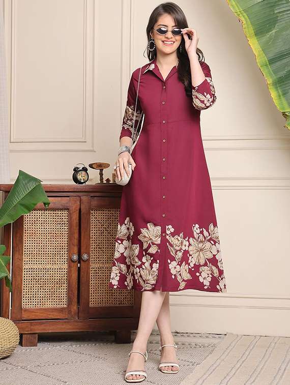 Women Printed Three Quarter Sleeves A-line Dress - 22719499 -  Standard Image - 2