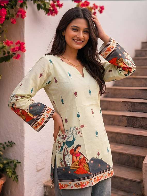 Women Printed Three Quarter Sleeves Straight Kurti - 22719502 -  Standard Image - 2