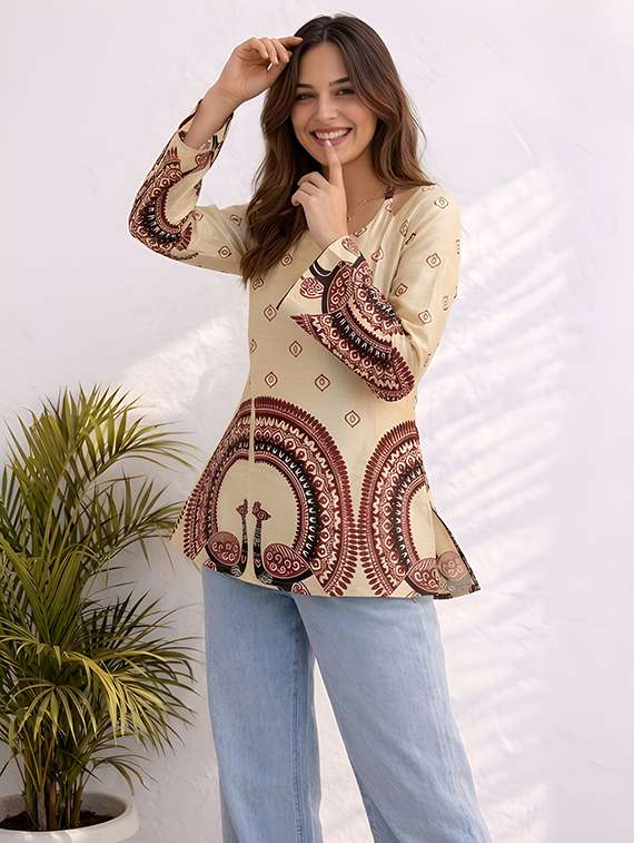 Women Printed Long Sleeves Straight Kurti - 22719503 -  Standard Image - 2
