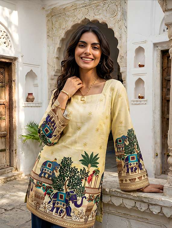 Women Printed Long Sleeves Straight Kurti - 22719504 -  Standard Image - 2