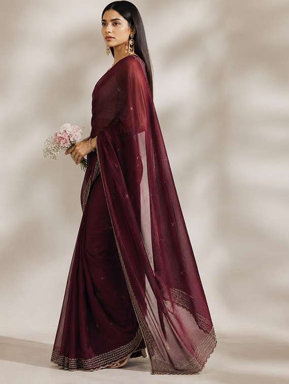 Women Solid With Work Bordered Saree With Blouse - 22719528 -  Standard Image - 2