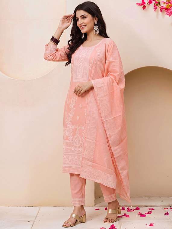 Women Embroidered Three Quarter Sleeves Kurta Pant Set With Dupatta - 22719612 -  Standard Image - 2