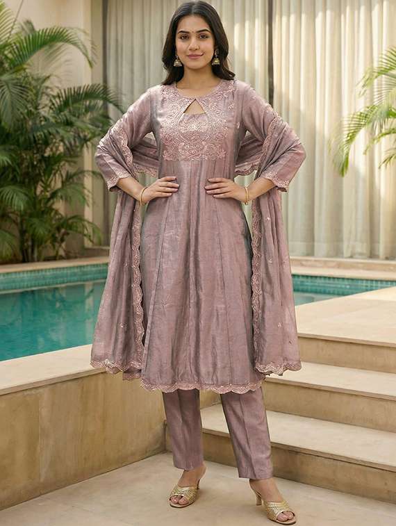 Women Embroidered Three Quarter Sleeves Kurta Pant Set With Dupatta - 22719614 -  Standard Image - 2