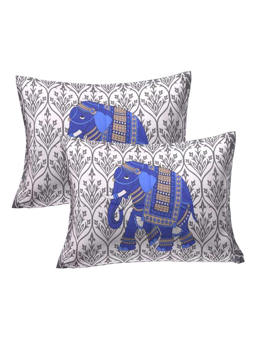 Cotton Printed Elephant Bedsheet Set With 2 Pillow Covers - 22719622 -  Standard Image - 2