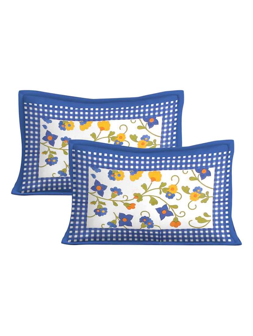 Cotton Blue Floral Print Double Bedsheet With Pillow Covers - 22719643 -  Standard Image - 2