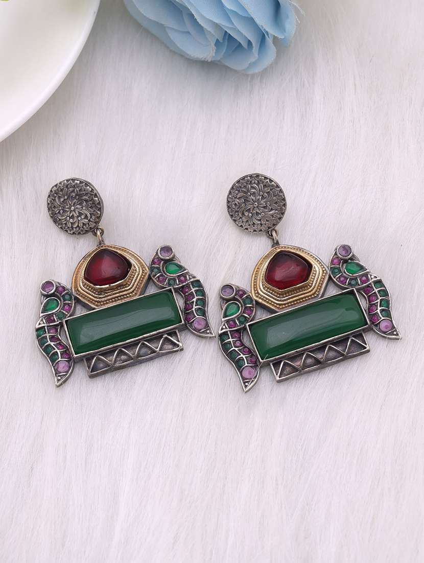 women oxidised multi color drop earrings 
