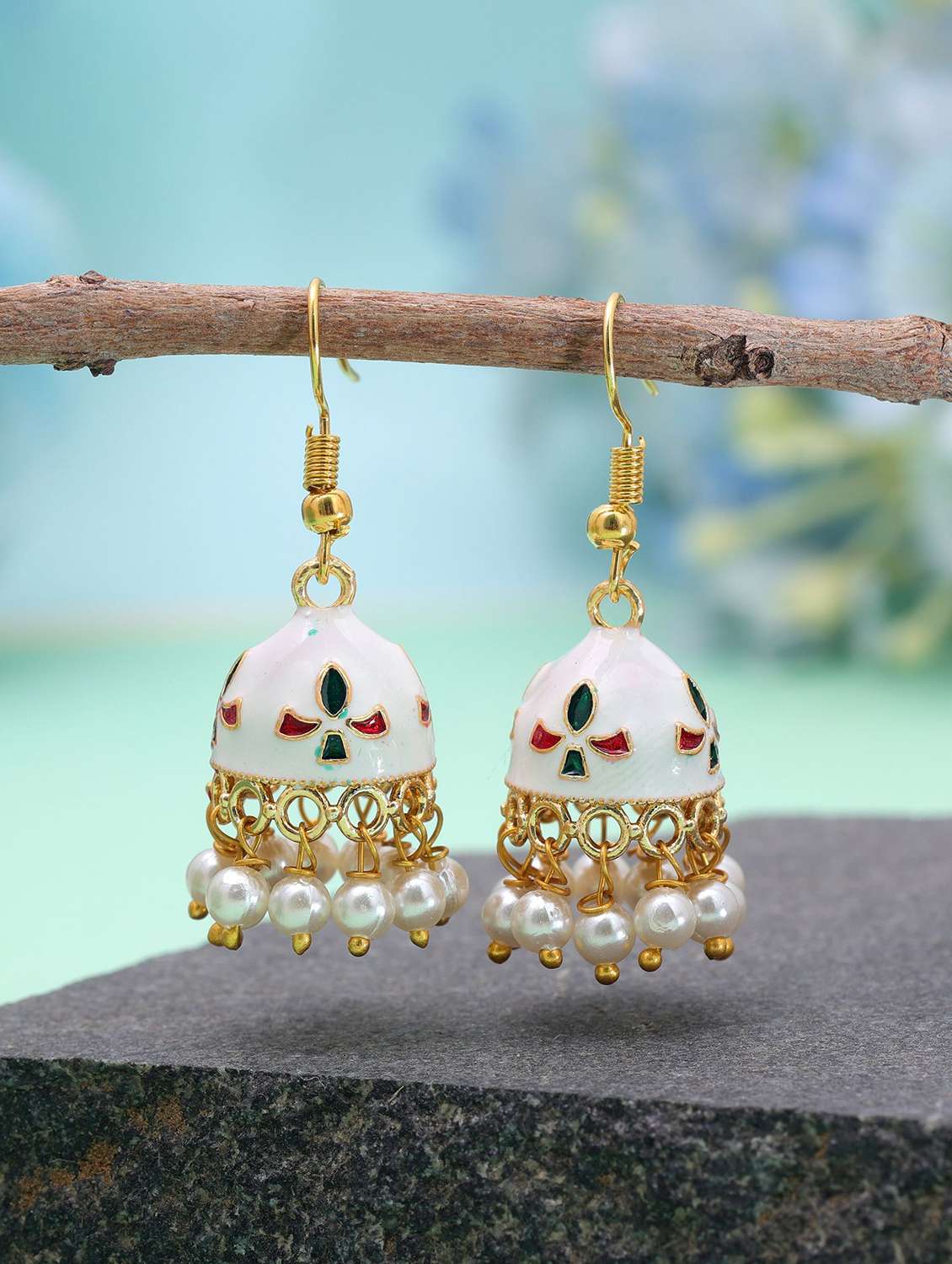 women white meenakari jhumka