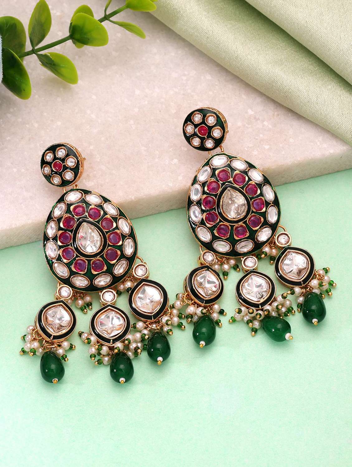 women meenakari kundan chandellier earrings