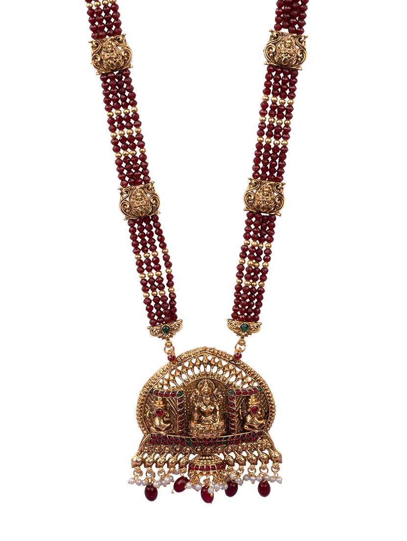 Temple Design Maroon Necklace Set For Women - 22720287 -  Standard Image - 2