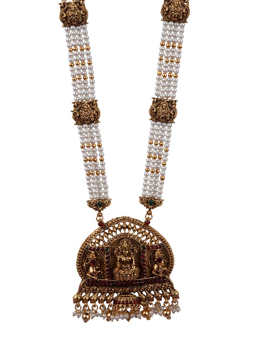 Temple Design White Necklace Set For Women - 22720288 -  Standard Image - 2