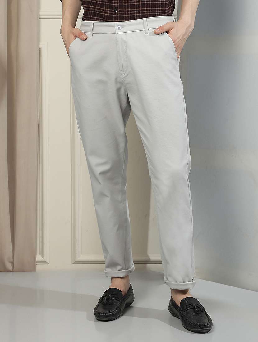 men solid mid rise chinos casual trouser