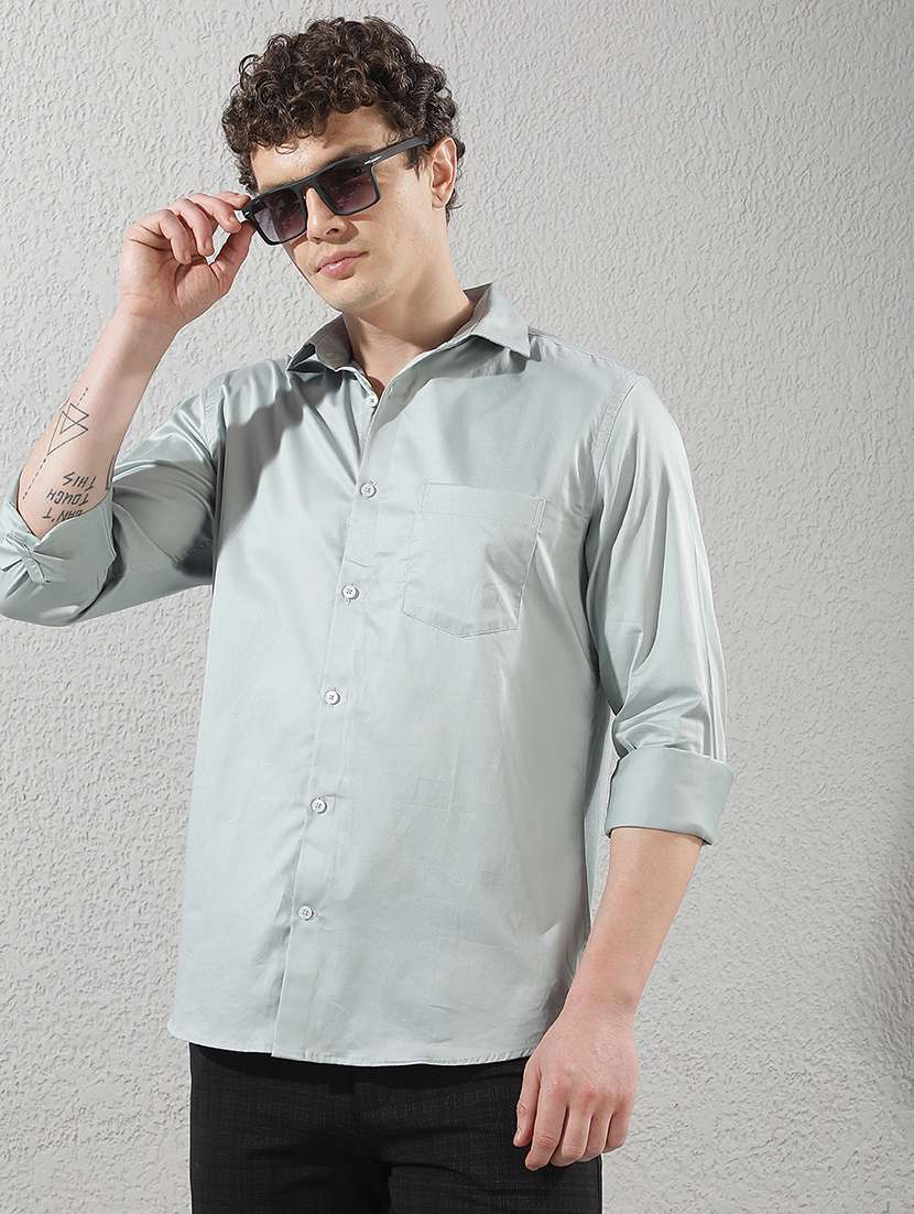 men solid long sleeve slim fit casual shirt